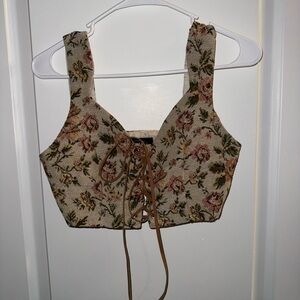 Cider Floral Lace-Up Crop Top